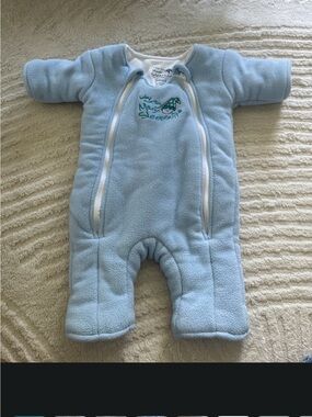 Light Blue Fleece One-Piece Bodysuit with Dual Zippers